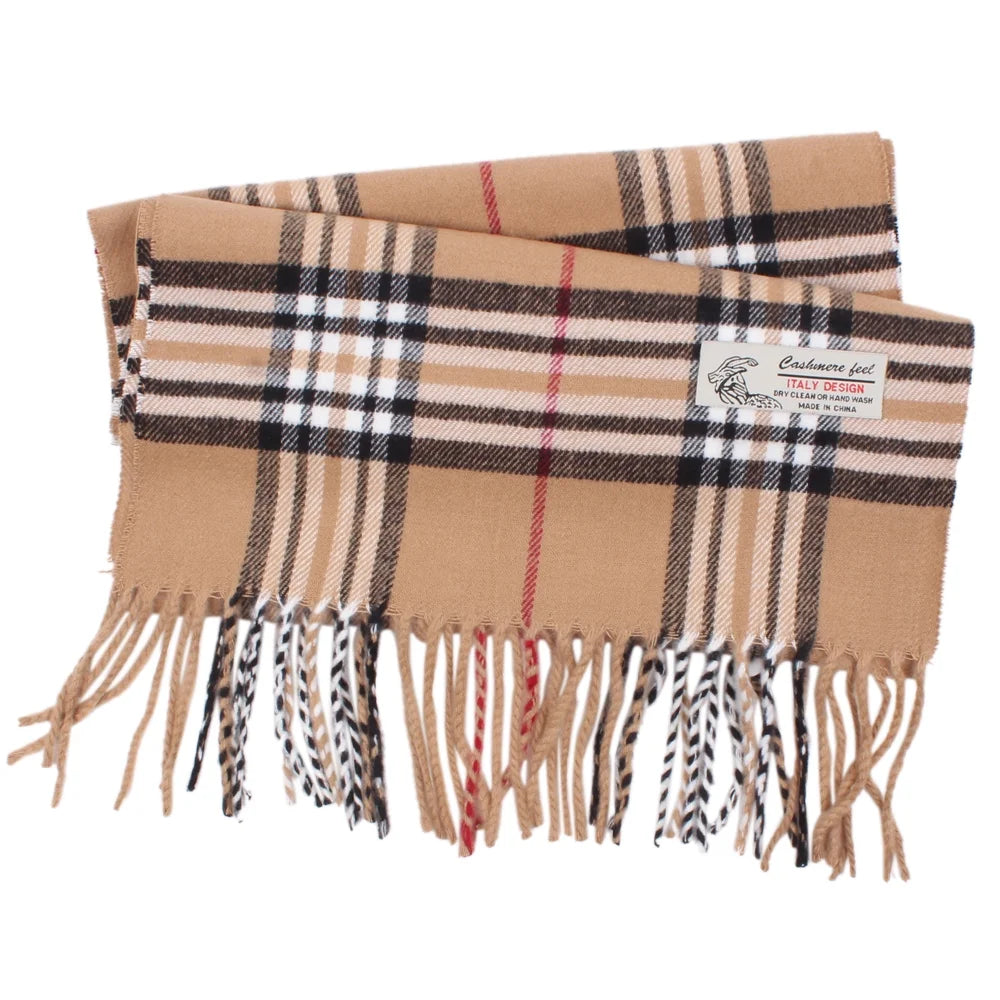 Plaid Cashmere Feel Classic Soft Luxurious Winter Scarf for Men Women (Camel)