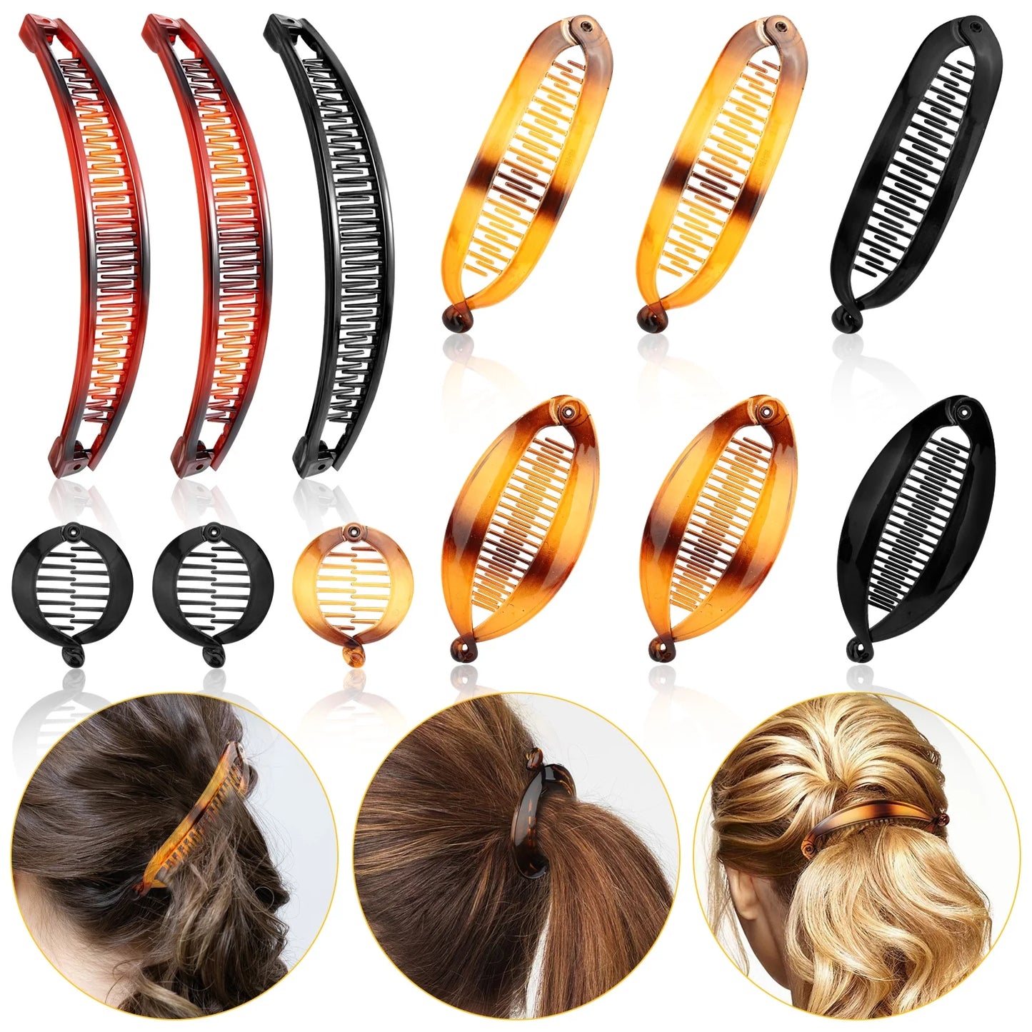 12Pcs Banana Hair Clips,  Large Double Comb Clips, Fishtail Hair Clips, Vintage Clincher and Ponytail Holder Combs