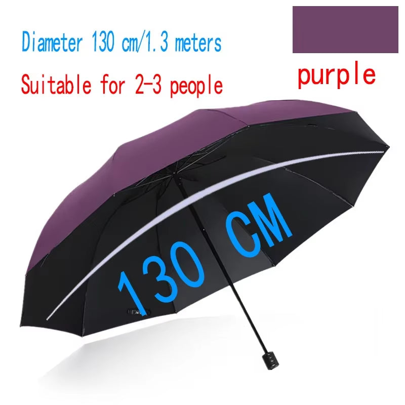 130CM Oversized Folding Umbrella Windproof and Waterproof Large Sun and Rain Umbrella for Travel and Family Use