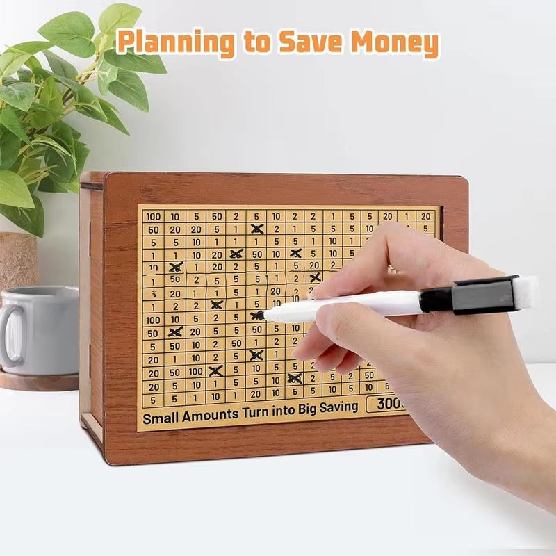 Handmade Natural Wooden Piggy Bank Decorative Disposable Saveing Money Box with Money Goals Counter Piggy Bank for Kids Adults